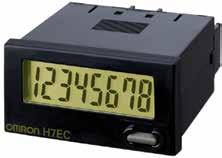 H7EC/H7ET/H7ER Counters T423 Subminiature Totalizer, Time Counter, LCD Tachometer The self-powered H7E series features a large display with 8.6 mm character height.