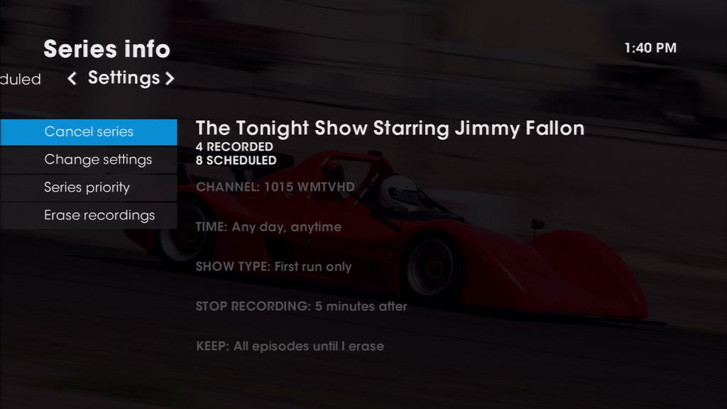 To change the type of shows that are recorded (applies to series only), select SHOW TYPE option and press OK on your remote. Then, choose the type: First run & rerun, or First run only. 4.