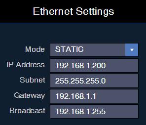 Network Settings TV-Hub Ethernet Settings By default, the Ethernet port of the TV-Hub is configured for Dynamic mode.