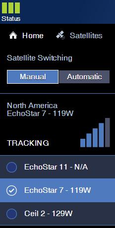 Switching Satellites Manual Satellite Switching Even if your system is set up for automatic satellite switching, you always have the option to manually switch satellites at the Home page of the web