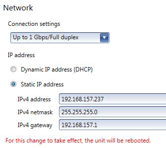 8.3 Network This contains the network settings for the connection and IP address of your device. 8.3.1 Connection settings Select the link speed and duplex mode used by your device.