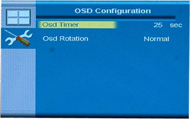 4.2.5.2.1 OSD Configuration The OSD configuration menu (Figure 4-19) adjusts the rotation of the OSD, and how long it displays for.