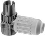 IEC connectors KOSWI 3 947 544-100 KOKWI 3 947 548-100 Connectors to IEC 60169-2 i With srain relief i Color: white KOSWI 3 Angled coaxial connector plug, male i Screw connection for inner conductor