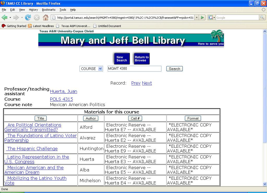 Portal Online Catalog Most reserve items can be checked out for 2 hours from the circulation desk on the first floor.