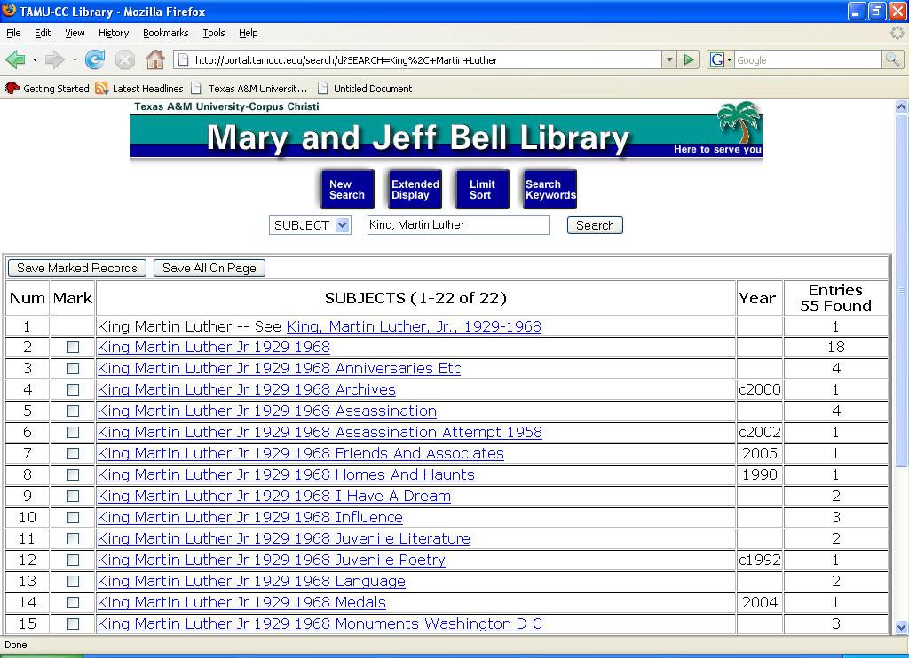 Portal Online Catalog On the Subject Search display screen, one can click Extended Display