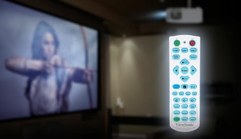 User-Friendly Remote Control PX727-4K comes with a backlit remote control that makes operating the projector simple, especially in