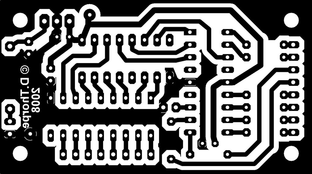 PCB Track Layout The circuit can either be built on this single sided pcb layout or you can use stripboard instead. PCB is shown actual size: 6.3 x 3.5 cm (2.