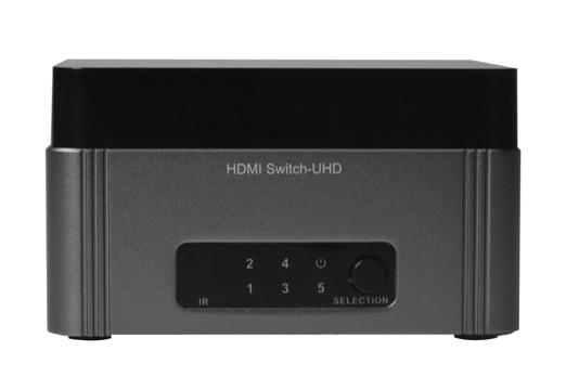 Layout Source Selection IR Receiver Input LEDs Power LED Figure 1: Premium 5-Port HDMI 2.