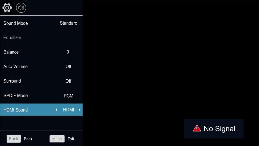 Sound Sound Mode: you can select from some preset sound settings to suit your broadcast. There are five sound settings (Standard/music/movie/sports/user) to select from.