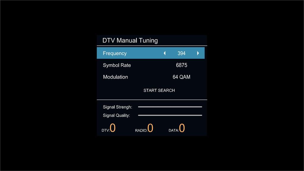 DTV Manual Search In the ATV/DTV source, you can choose "DTV Manual Search". If your antenna type is DVB-C you can use the / buttons to choose the frequency.