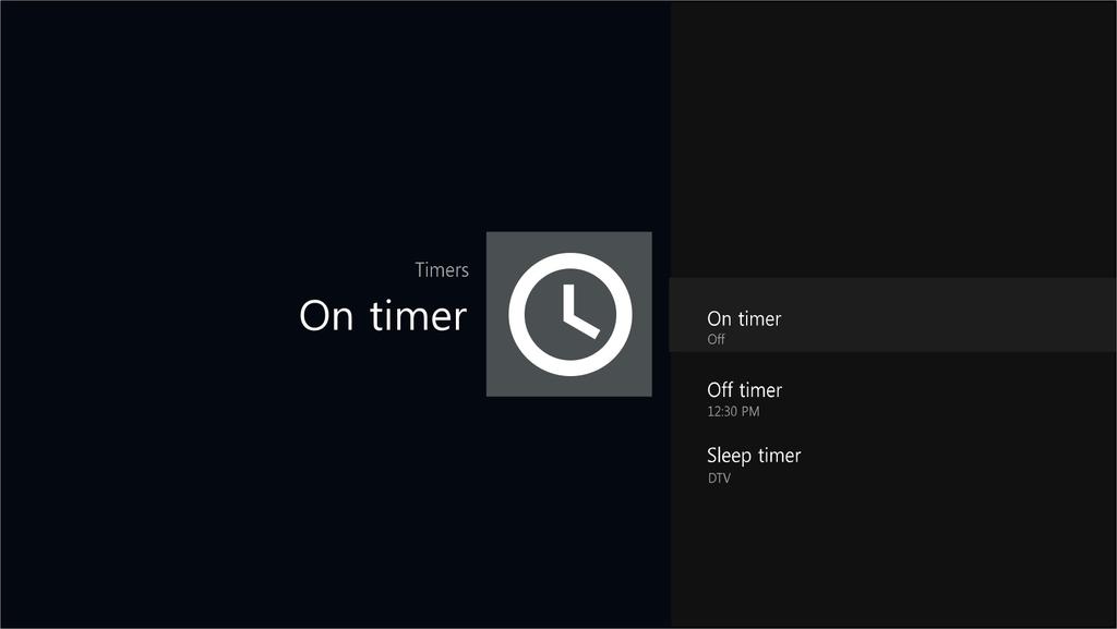 On Time On time allows you to set a time for the TV set to turn itself on from standby mode. You can set a desired source to be displayed automatically when the TV starts up in the SOURCE menu.