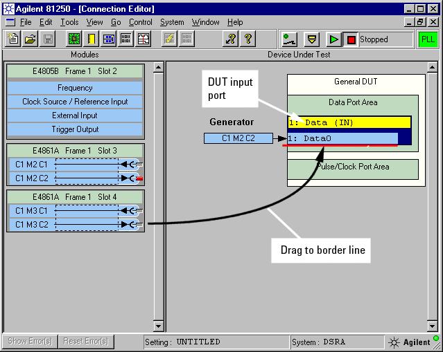 Test Setup BER Test on a Single System Using Memory Data Specifying the Connections In this example, we will not use the menus of the Connection Editor.