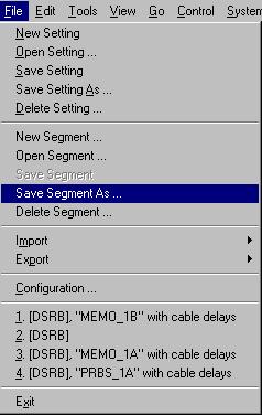 4 To save the captured data as a new segment for future tests, open the File menu and choose Save Segment as.... 5 Save the segment under the name PATTERN2.