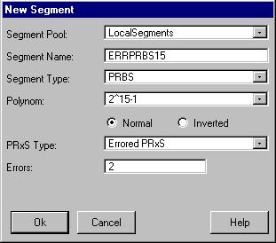 Using Events on a Single ParBERT System Test Setup Use errored PRBS 6 Double-click the generator segment of block #3 and create a new PRBS segment. Choose the PRxS Type Errored PRxS.