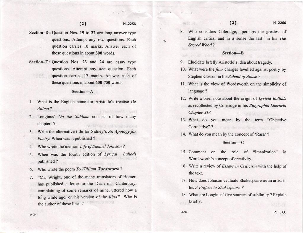l2l H-2256 Section-D: Question Nos. 19 to 22 are long answer q/pe questions. Attempt any rwo questions. Each question carries l0 marks. Answer each of these questions in about 300 words.