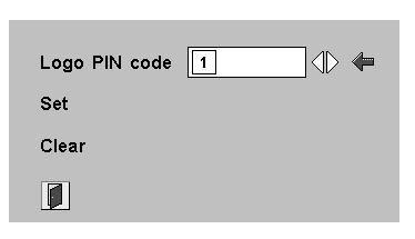 message P-Timer No signal message Wait a moment! message Logo PIN code lock Logo PIN code lock This function prevents an unauthorized person from changing the Logo setting. Off.