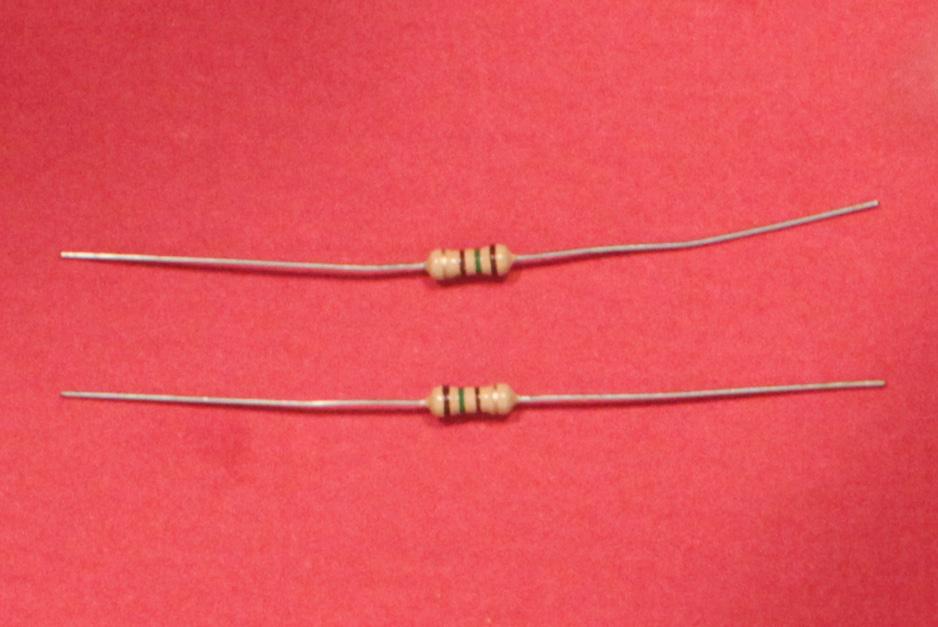 2. Resistors R2 & R3 2.1 Follow the same process with the 150 Ohm (Ω) resistors (Brown, Green, Brown, Gold). (R2 &R3) 2.