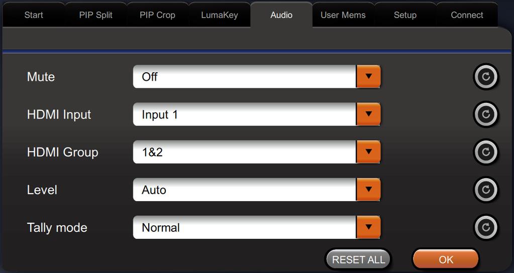 3.4.1 Lumakey Source Lumakey source is where you can select the image for luma keying. The available sources are listed as follows: Black Input 1 Input 2 Input 3 Input 4 Background Color Bar 3.4.2 Mode There are two modes available on the Luma Keyer.