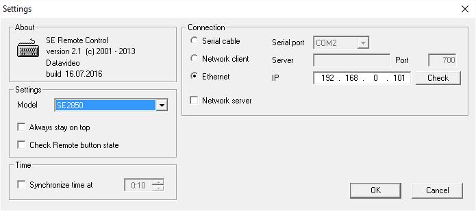2.2.8 PC Control SE Remote Control Software It is possible to control the HS-2850 with a Windows 7 computer using an Ethernet connection.