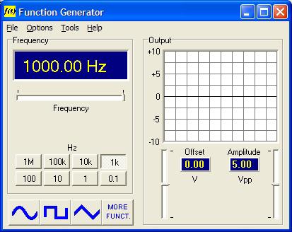 If oscilloscope is installed, the Function Generator button will bring up the Function Generator program module.