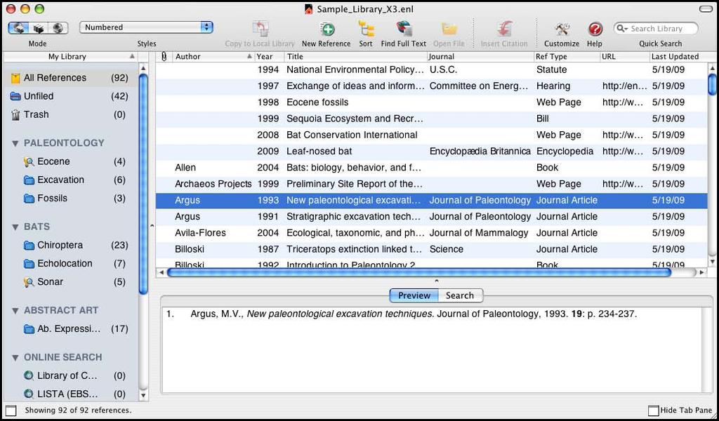 Select and Open a Reference To work with specific references you must first select them in the Library window.