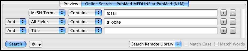 5. In the second search line, select All Fields from the field list and type trilobite as the search text. 6. Click Search. This time only 14 references were found. 7.