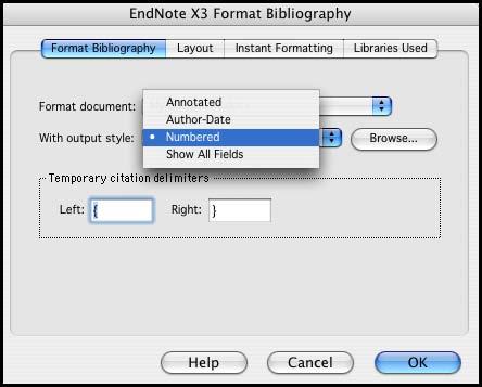 A Format Bibliography dialog appears, where you can select a bibliographic style. a bibliographic style. Styles contain instructions for how EndNote will format citations and the bibliography.
