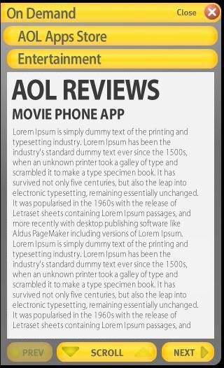 Screen 2 Passenger selected the AOL Apps Store which opens a screen with a