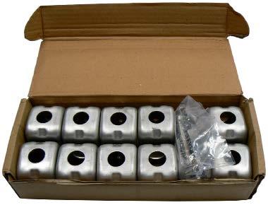 10 x NGLE D bodies - 10 x 3/8-16 UN square head set screws - 10 x toothed washers - 10 x stainless steel inserts