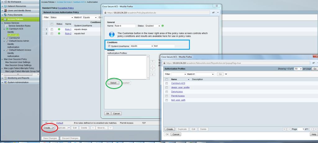 Chapter 7: Configuration Configuring a RADIUS server 2. Next click Create and then click Select see diagram below 3.