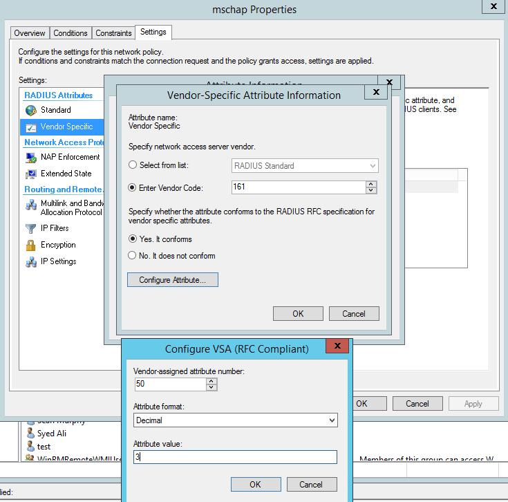 Figure 143 RADIUS VSA configuration User can enable accounting in NPS under NPS