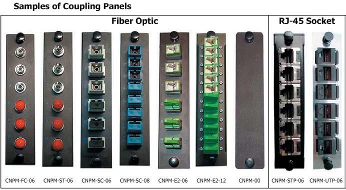 DKT Coupling Panels Our Fiber Optic Coupling Panels are manufactured from a aluminium sheet metal. They accommodate all the standard fiber optic couplings and hybrid adapters.