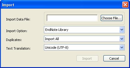 Return to EndNote, and make sure that your library is open. Click on the Import Button on the main toolbar.