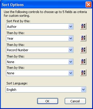 Figure 22: The "Sort Options" Dialogue Box In the first box, click on the arrow to select Year.