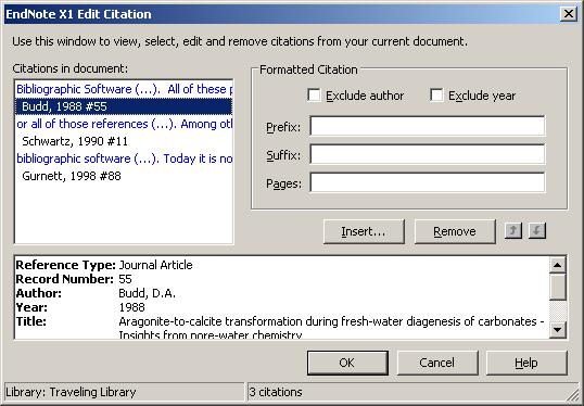 Figure 32: The "Edit Citation" Dialogue Box This will display all the citations in your paper.