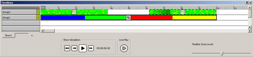 Chapter 8 Timeline Editor Using the Timeline Editor The timeline editor enables you to refine your shows by adjusting effect start time and duration, stacking multiple effects on the same fixture,
