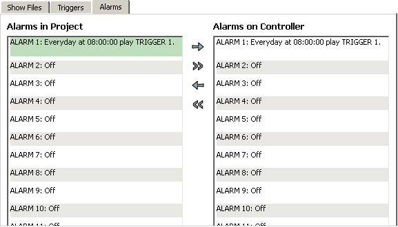CONFIGURING SHOWS Setting and Downloading Alarms After downloading triggers to iplayer 3, you are ready to set alarms. Alarms specify when triggers should be activated.