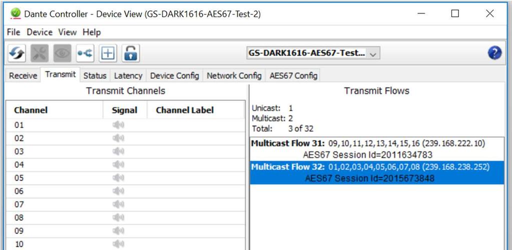 2. Sending AES67 Audio To transmit AES67 audio to the network a multicast flow must first be setup. This is done by selecting the Create New Multicast Flow Icon View.
