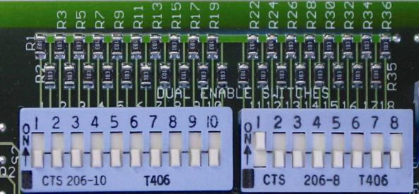 4.1 PRINTED CIRCUIT BOARD SWITCHES & JUMPERS 4.1.1 Dual Indication Enable Switches Eighteen DIP switches on the PC board enable, on a per channel basis, Dual Indication monitoring.