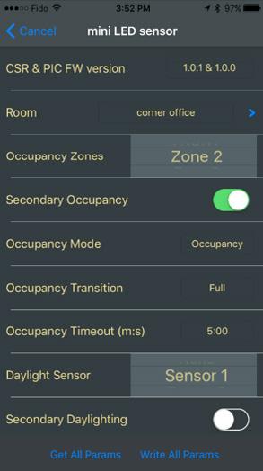 5. DEVICE SETUP Setup: Occupancy Daylight Sensor After adding the device to a room, continue with device setup Select Zones that Sensor will Control: None, 1 to 8, All Secondary Occupancy When