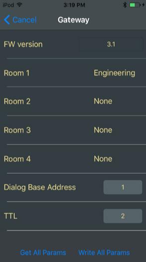 5. DEVICE SETUP Setup: Gateway Dialog Base Address Room 1 Room 2 Room 3 Room