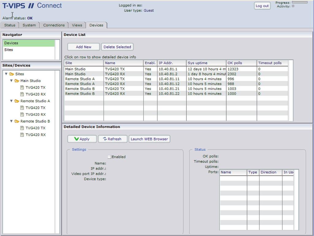 Figure 3. Graphical user interface T-VIPS Connect T-VIPS Connect provides a northbound interface based on SNMP and XML for integration into an overall Network Management System.