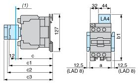Product datasheet Dimensions Drawings LC1D80F7 Dimensions (1) Minimum electrical clearance LC1 D80 D95 a 85 85 b1 with LA4 D 2 135 135 with LA4 DB3 or LAD 4BB3 with LA4 DF, DT with LA4 DM, DW, DL 135