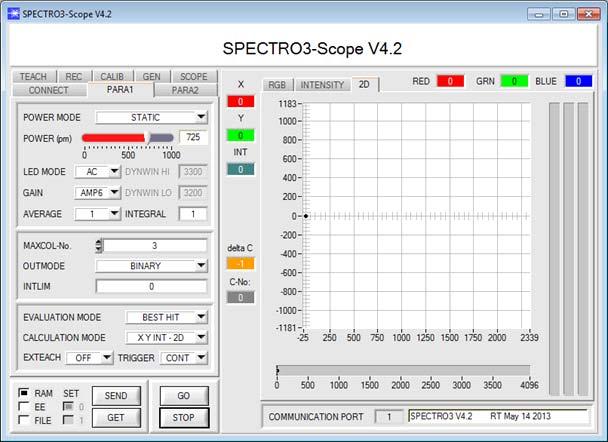 Parameterization Windows user interface: The color sensor is parameterized under Windows with the SPECTRO3-Scope software.