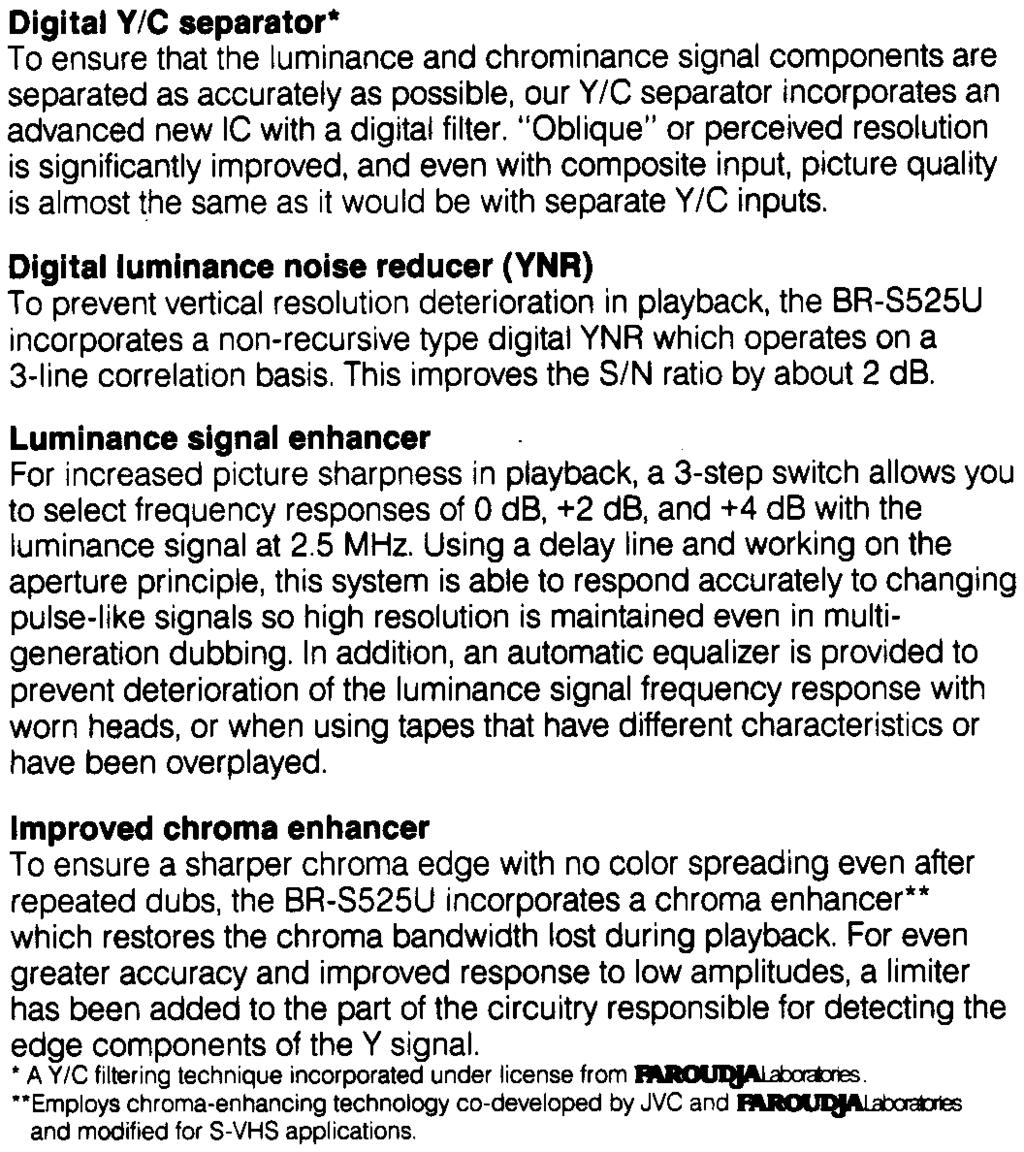 Digital luminance noise reducer (YNR) To prevent vertical resolution deterioration in playback, the BR-S525U incorporates a non-recursive type digital YNR which operates on a 3-line correlation basis
