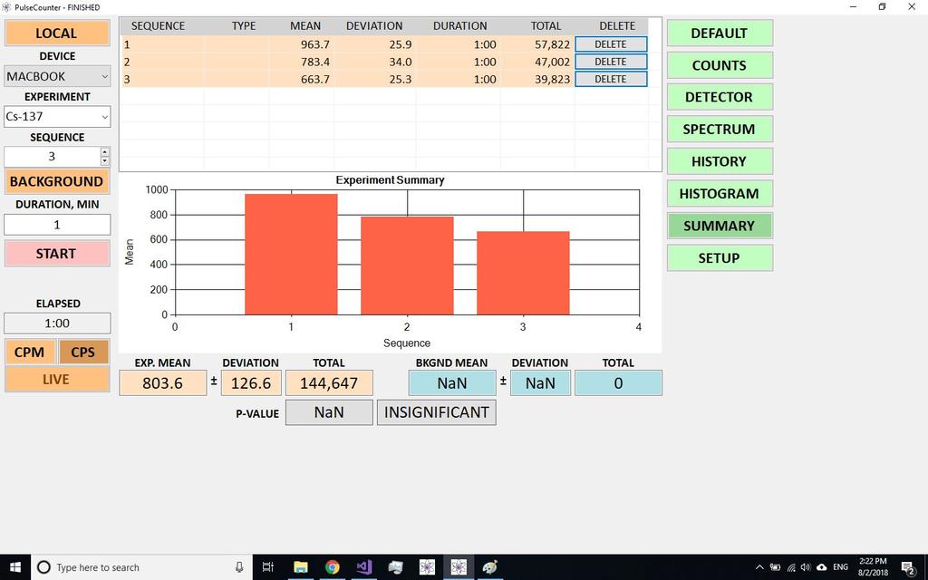 7. SUMMARY SCREEN Displays summary, computes mean, standard deviation and total counts across all experiment and background sequences and establishes statistical significance by computing P-value.