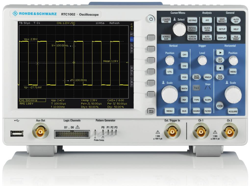 R&S RTC1000 Oscilloscope At a glance High sensitivity, multifunctionality and a great price that is what makes the R&S RTC1000 oscilloscope so special.