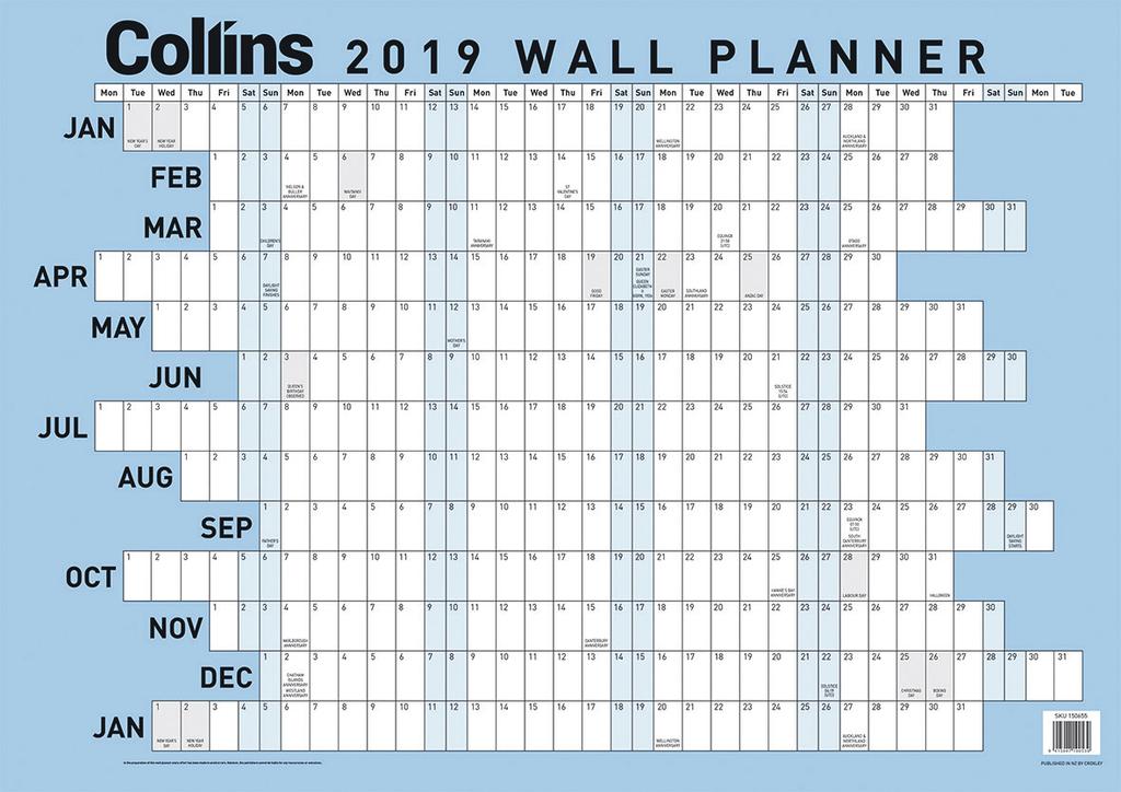 Planners and Calendars DIARIES Collins Wall Planner 13 month to view.