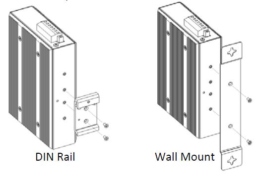 Installation Din Rail / Wall Bracket Installation If you are mounting the POEINJ1GI product onto either a DIN Rail or to a wall, you will first need to attach the appropriate bracket(s) to the device