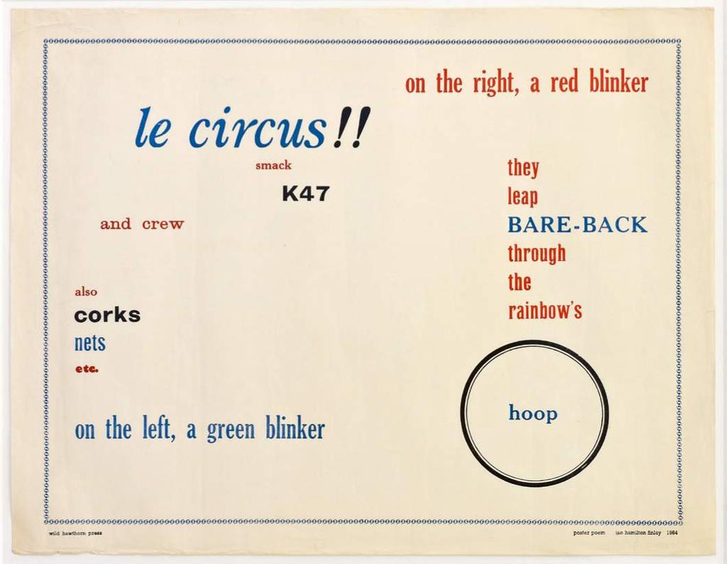 Poster Poem (Le Circus), 1964 In Poster Poem (Le Circus), the activity of a fishing boat s crew is compared visually to the circus.